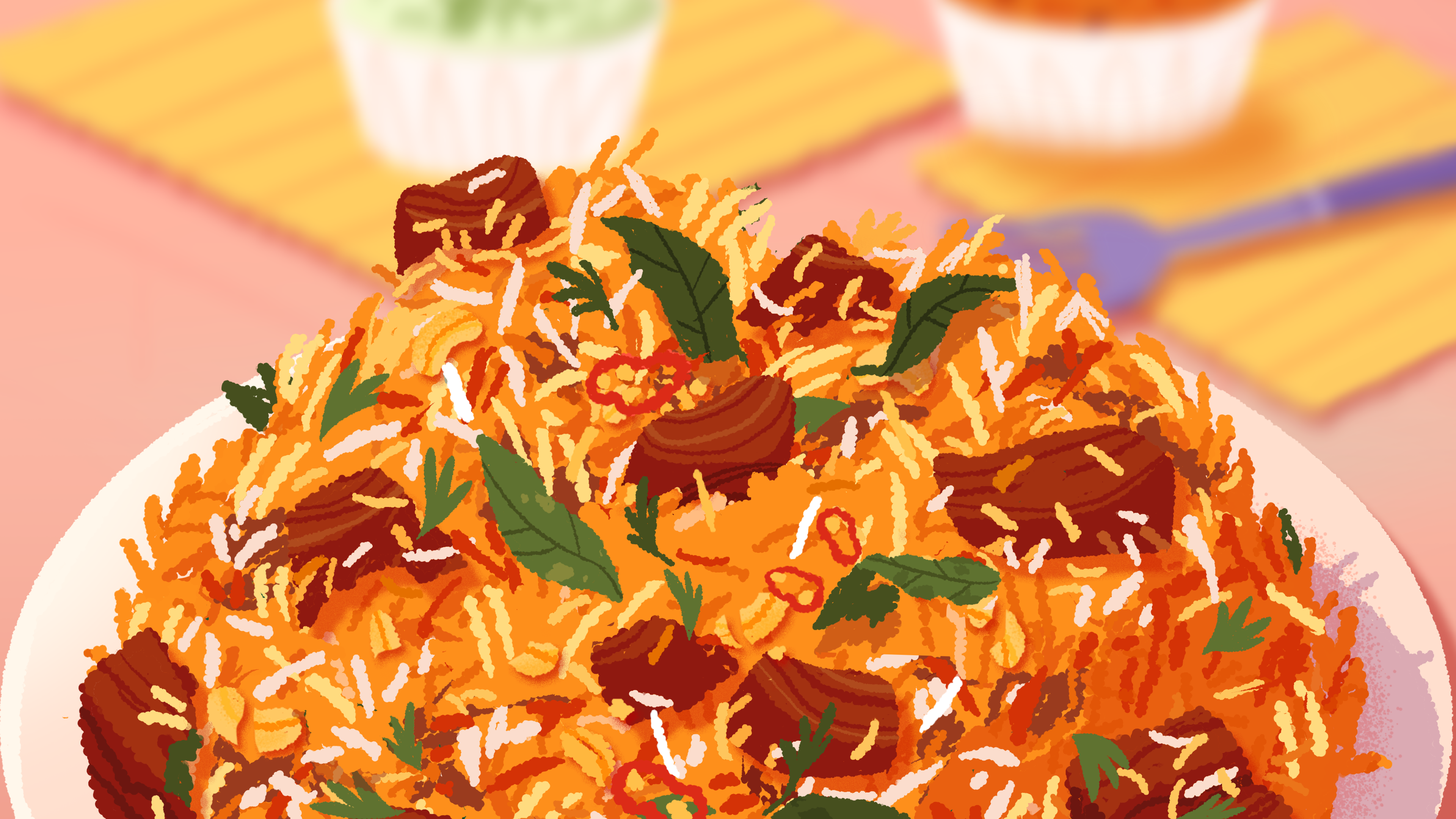 A screenshot from Venba. A close up of biriyani.